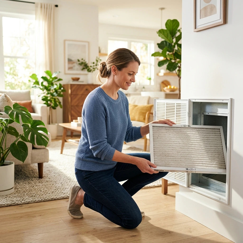 Bright residential interior with indoor air quality equipment
