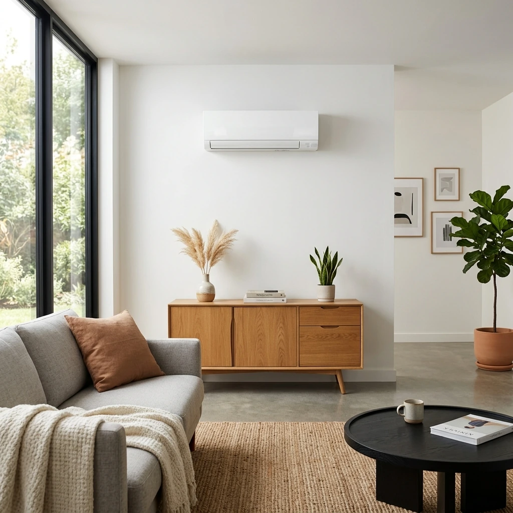Wall-mounted indoor ductless mini-split unit in a home